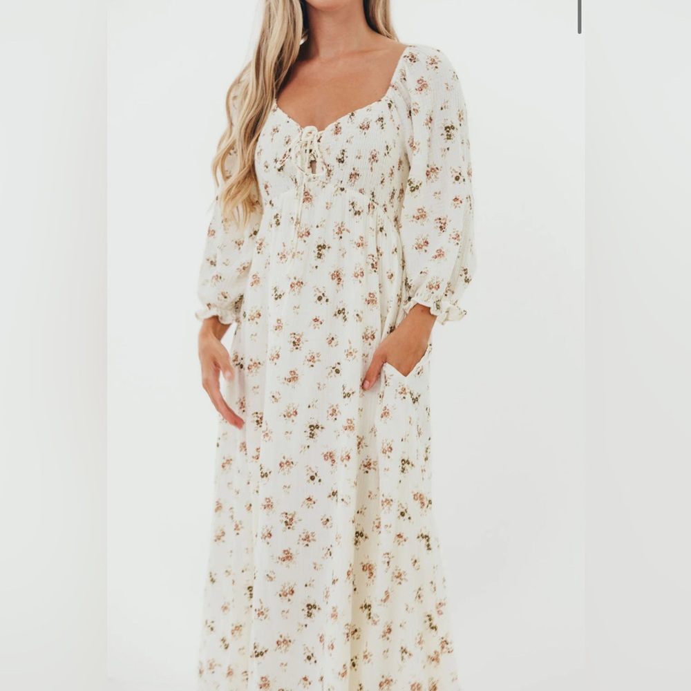 Cecilia 100% Cotton Smocked Maxi Dress in Cream